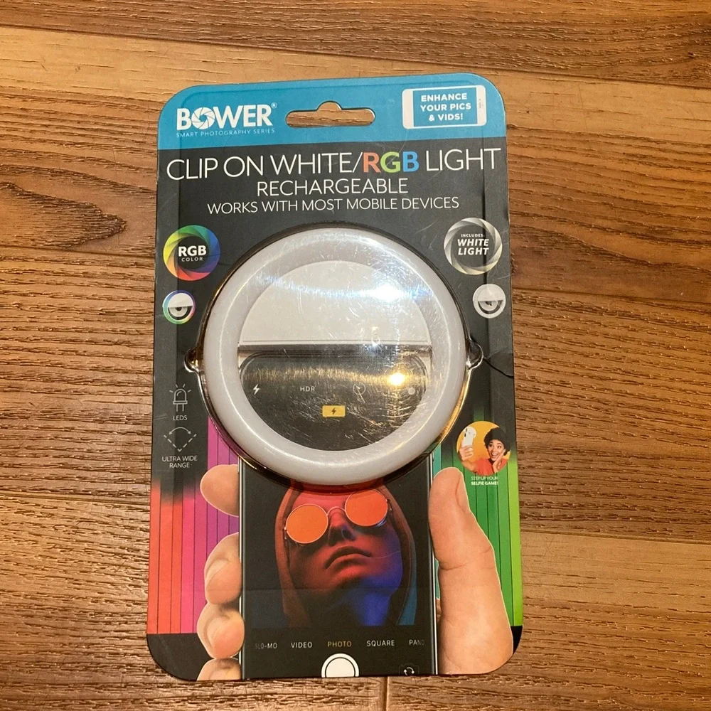 Bower Clip-On White/RGB Rechargeable Phone Light - White